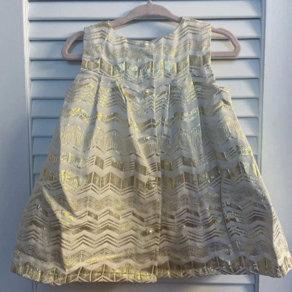 Tahari Baby Gold Metallic Tunic & Legging Set Size 24 Month.Pearl Button Back - Picture 3 of 6